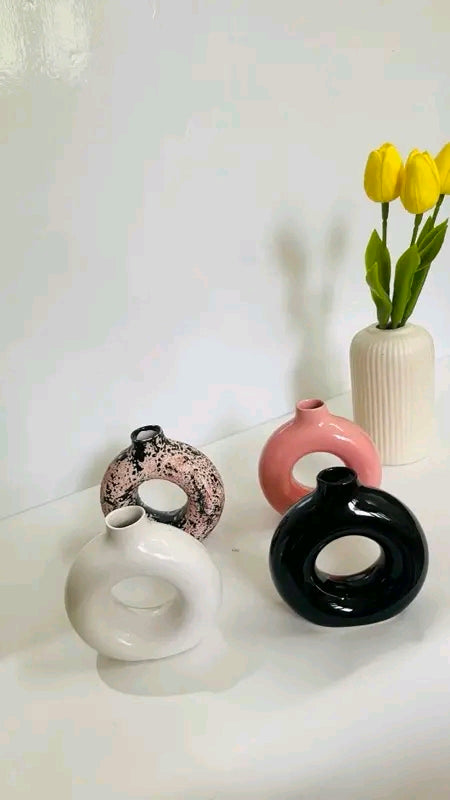Modern Mini Ceramic Donut Decorative Vases (Set of 4)