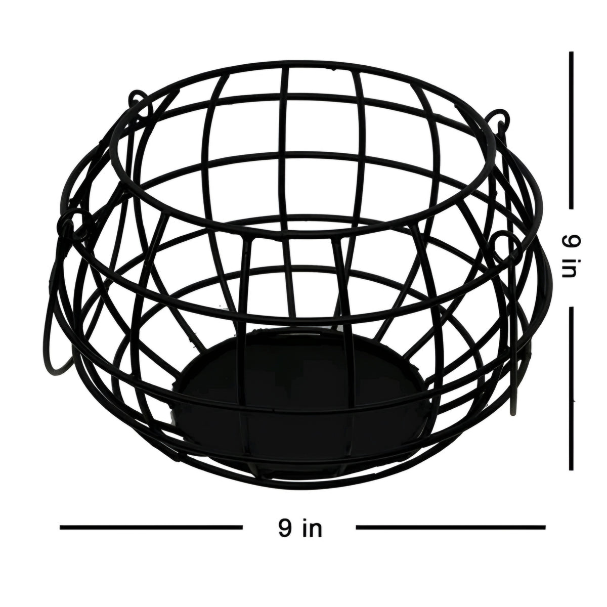 Modern Metal Wire Egg & Fruit Basket Organizer with Natural Wooden Lid (Black)