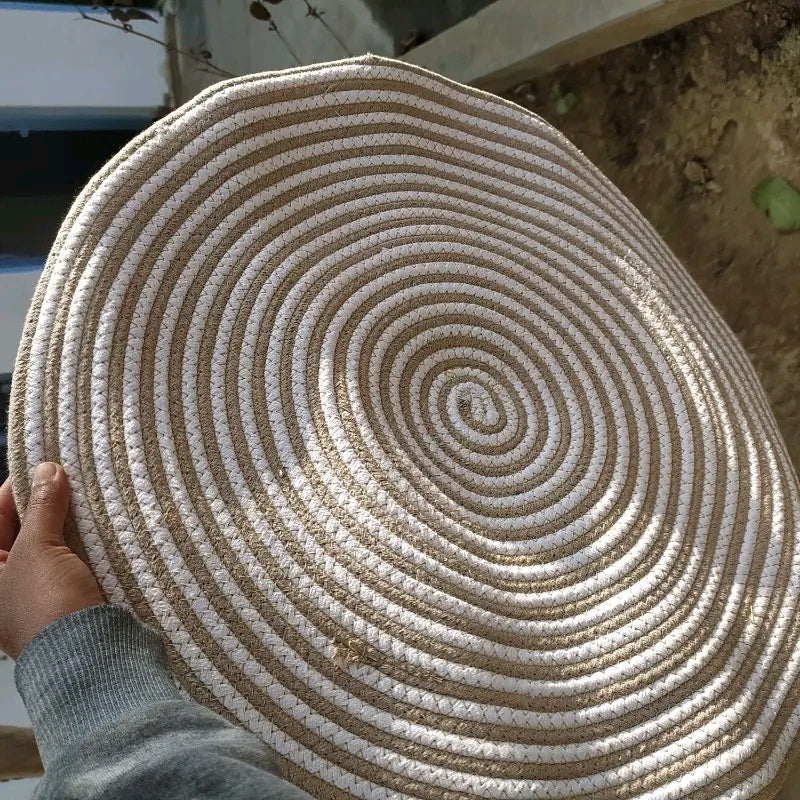 Handmade Round Natural Braided Jute Carpet Rug - Eco-Friendly Boho Floor Mat for Living Room, Bedroom & Balcony (80x80 cm, Off-White & Natural)