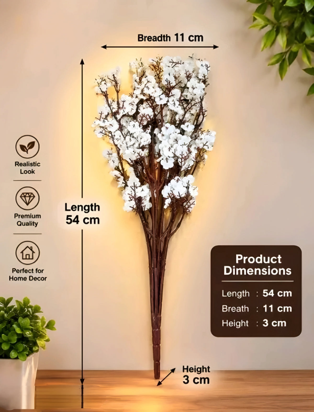 Artificial White Baby's Breath Flower Stems (Gypsophila Silk Flower Bunch)
