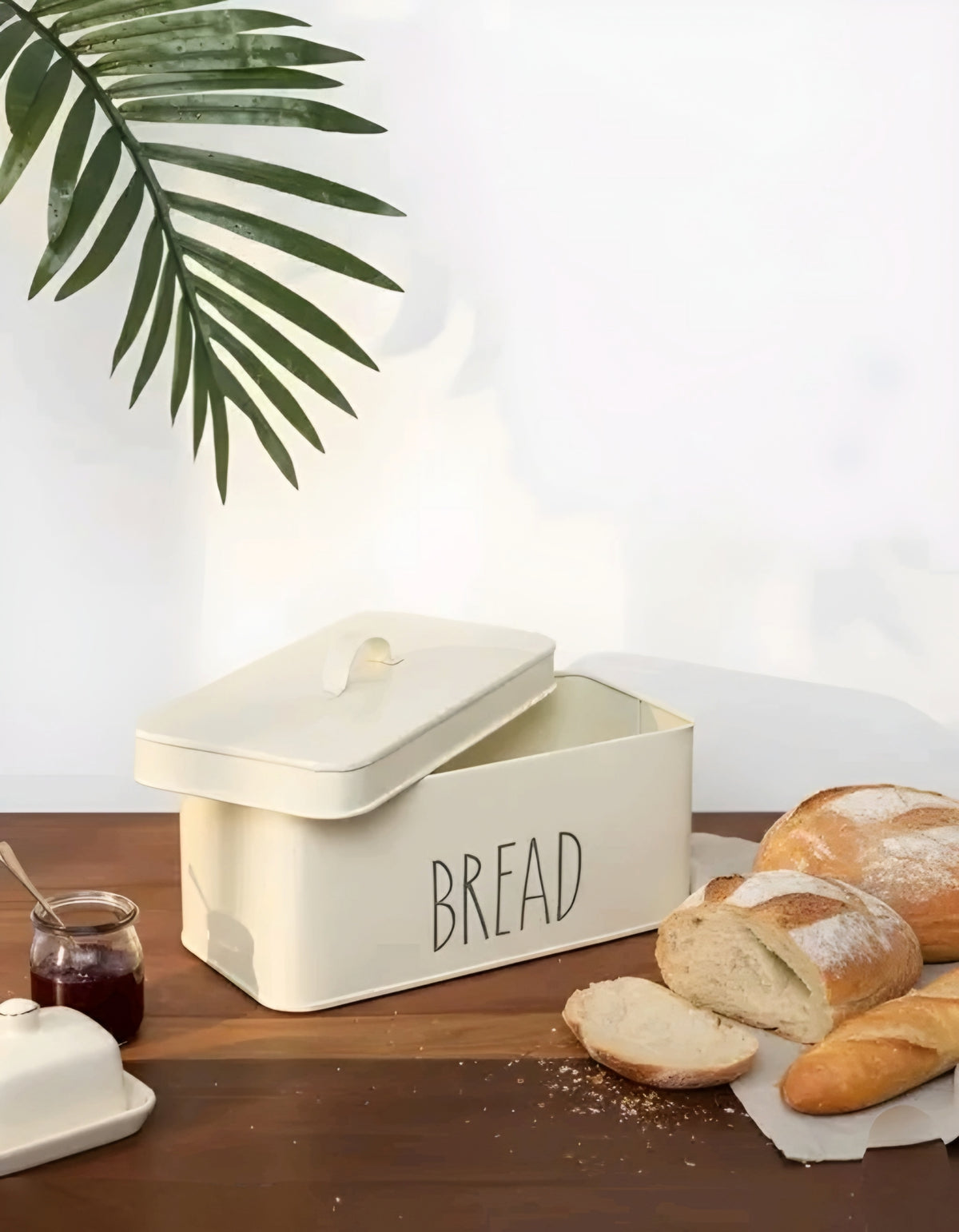 Modern Cream Metal Bread Box Airtight Storage Container with Lid