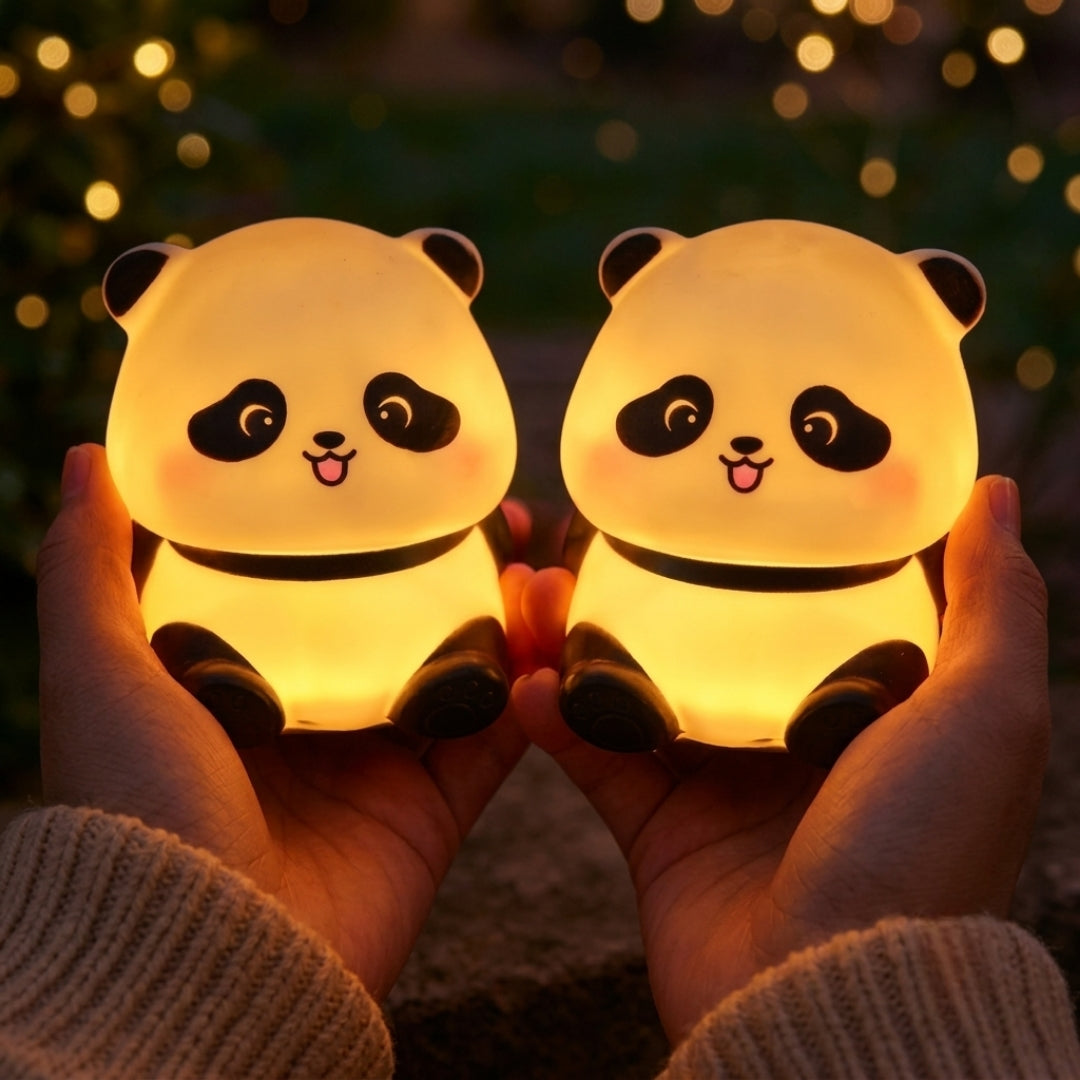 Cute Mini Panda Night Lamp Combo (Pack of 2) - Soft Warm White LED Bedside Lamp for Kids Room & Aesthetic Decor