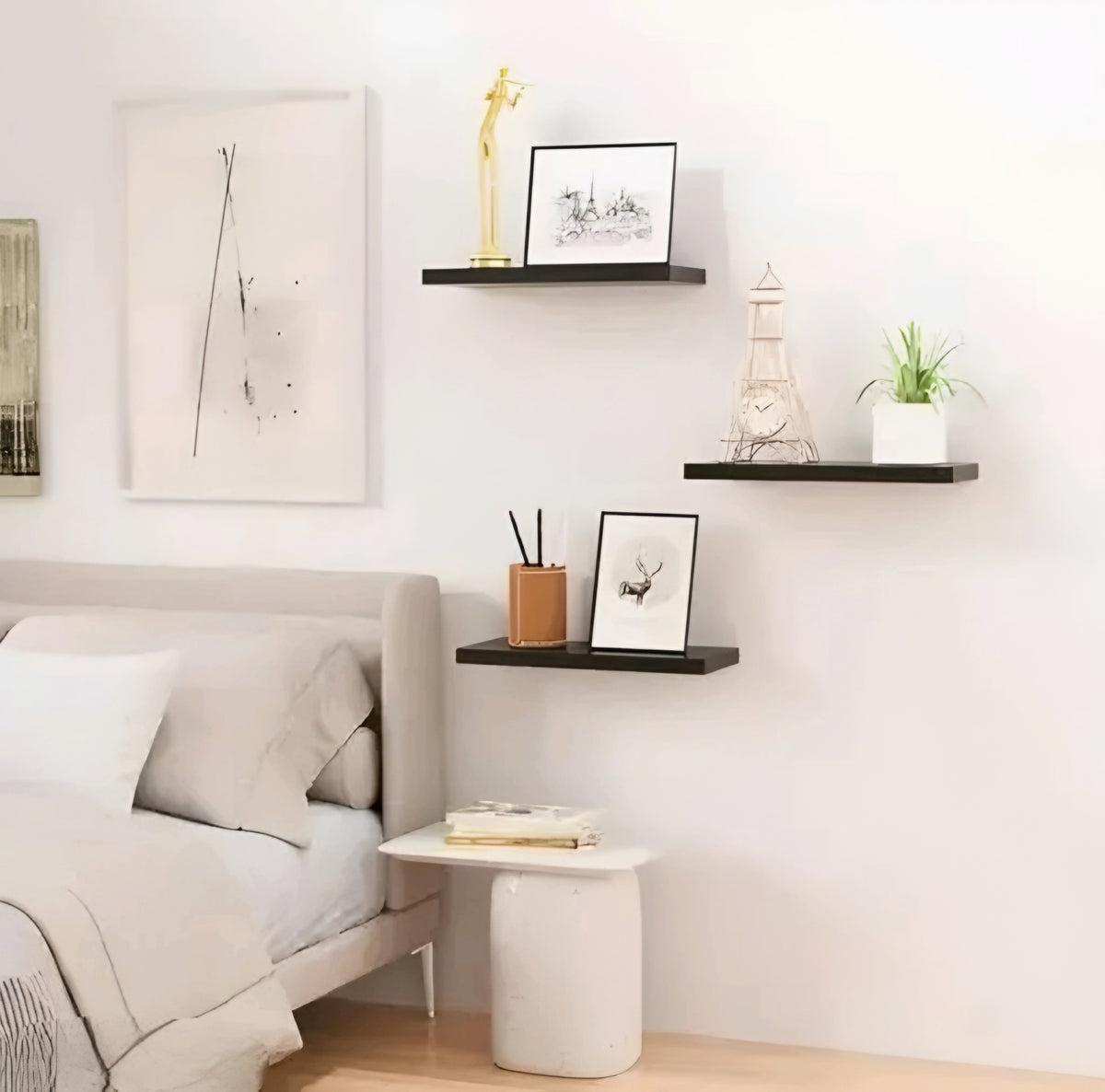 Modern Minimalist Floating Wall Ledges Set of 3 (17 Inch Dark Brown)