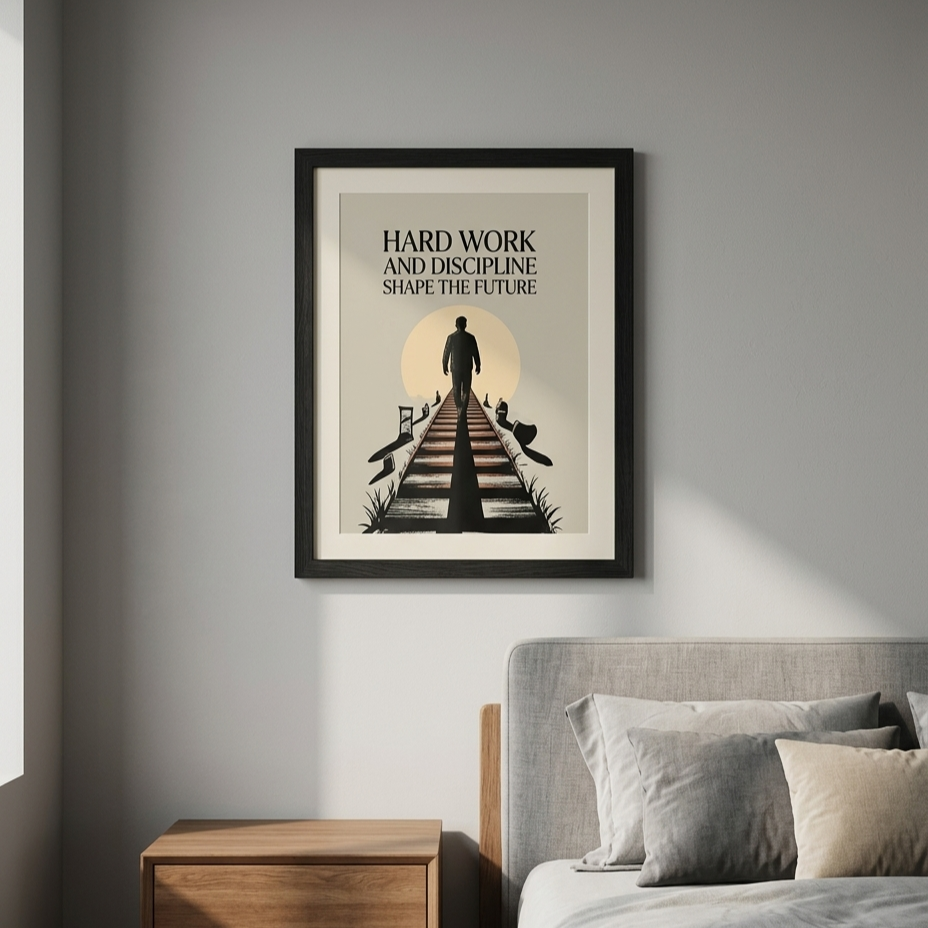 "Hard Work & Discipline Shape the Future" Motivational Wall Frame (A4)