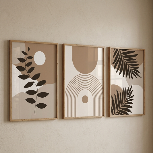 Modern Warm Beige & Brown Abstract Wall Art Set - Aesthetic Boho Decor (Pack of 3, A4)