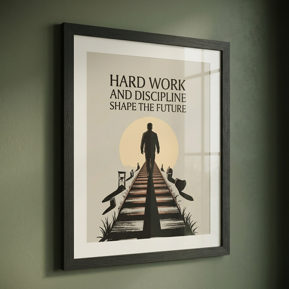 "Hard Work & Discipline Shape the Future" Motivational Wall Frame (A4)