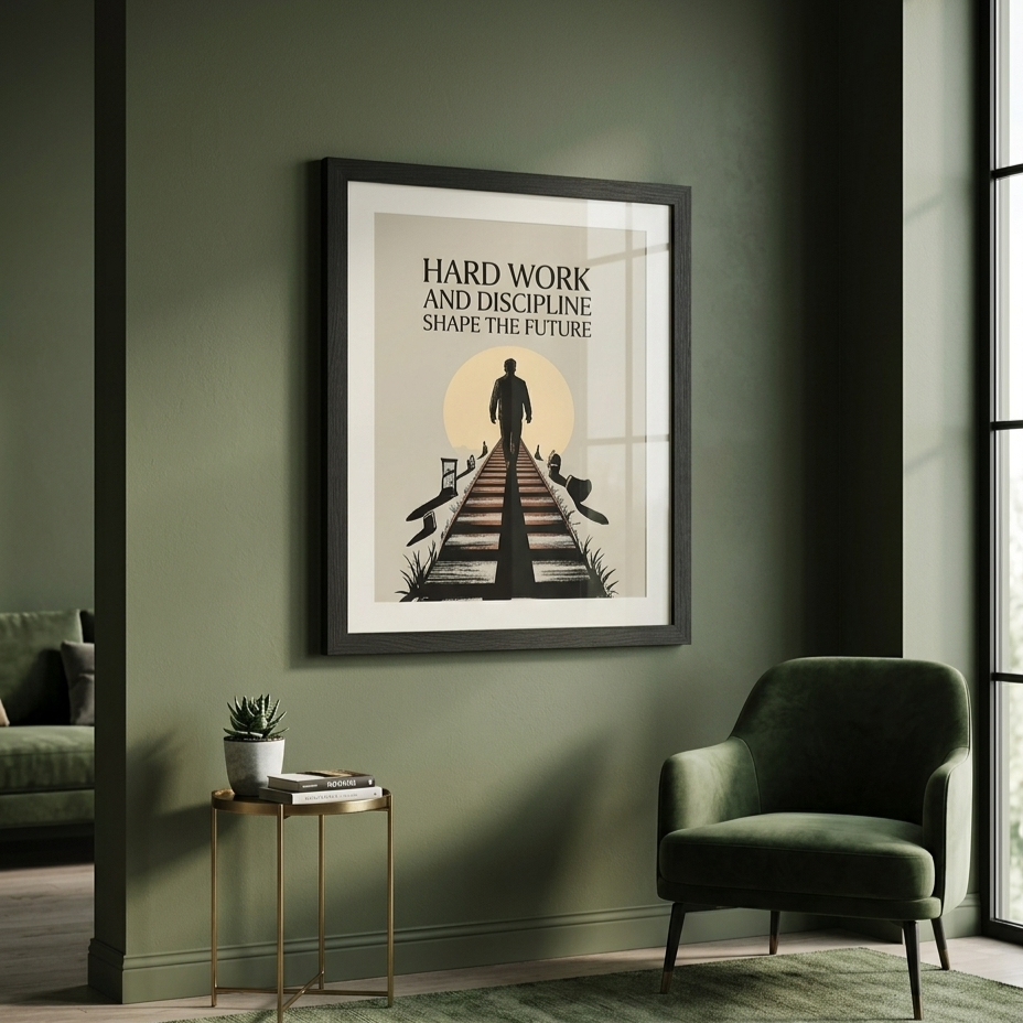 "Hard Work & Discipline Shape the Future" Motivational Wall Frame (A4)