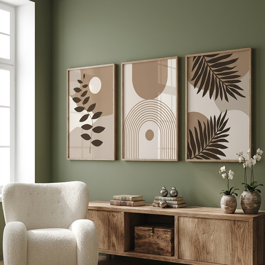 Modern Warm Beige & Brown Abstract Wall Art Set - Aesthetic Boho Decor (Pack of 3, A4)