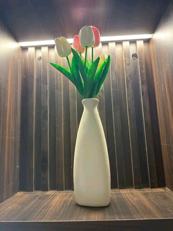 Modern Cream Ceramic Flower Vases (Set of 2 - Bubble & Tapered Bottle Design)