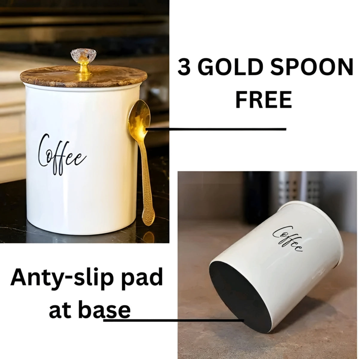 Modern Cream Metal Tea, Sugar & Coffee Storage Canister Jar Set of 3 with Airtight Lids