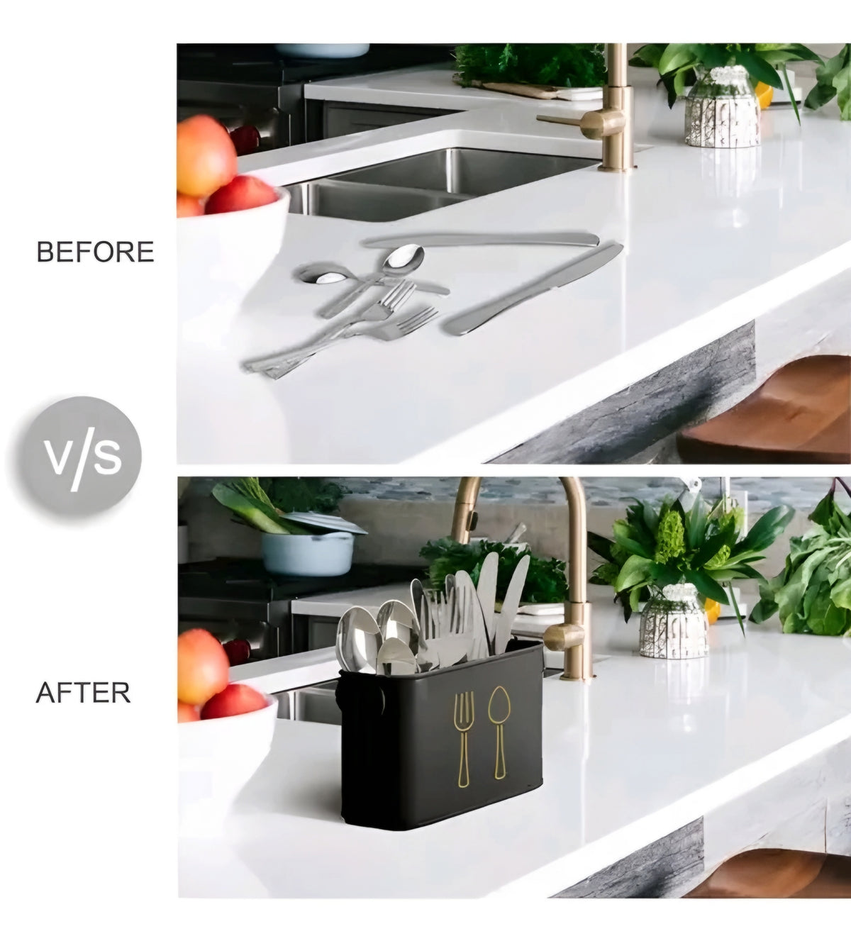 Modern black Metal Cutlery Holder & Spoon Stand
