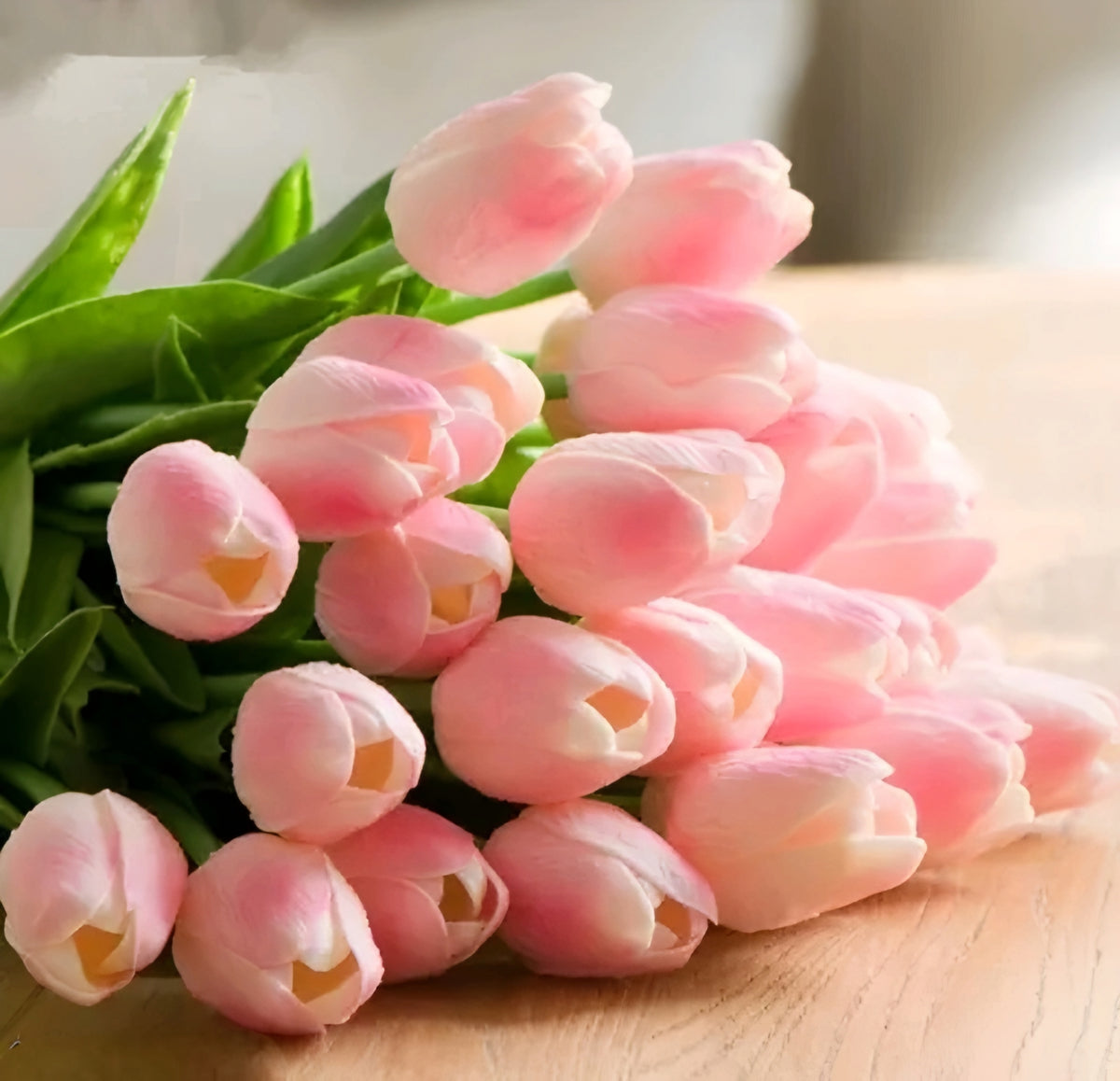 Real Touch Artificial Pink & White Shaded Tulip Flowers (Pack of 5