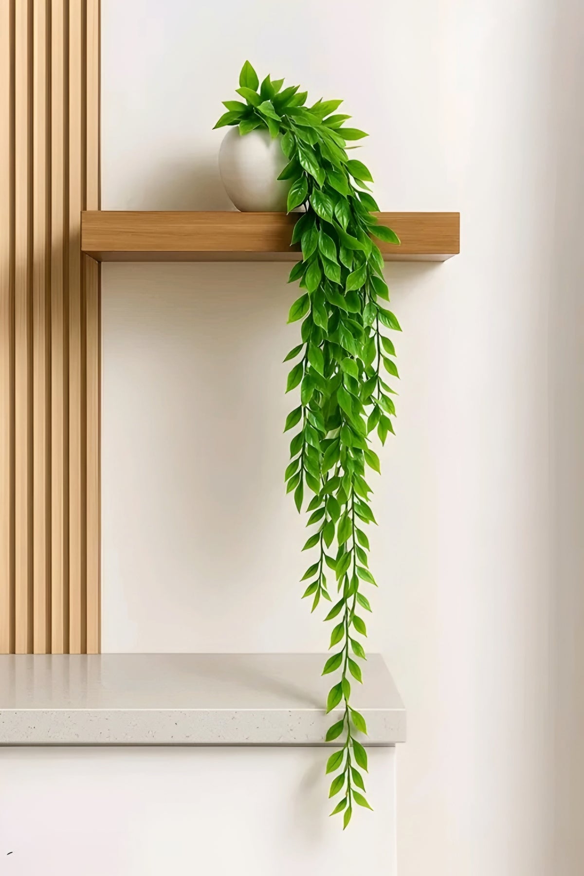 Long Cascading Hanging Vines in Ceramic-Look White Pots (Pack of 2)