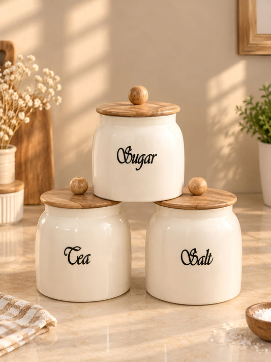 Aesthetic 3-Piece Airtight Kitchen Canister Set (Tea, Sugar & Salt)