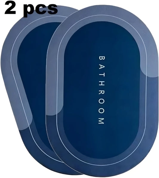 Quick Dry Soft Water Absorbing Oval Bath Mat - Anti-Skid Rubber Backing Super Absorbent Bathroom Doormat Combo (Pack of 2, Navy Blue / Multicolor)