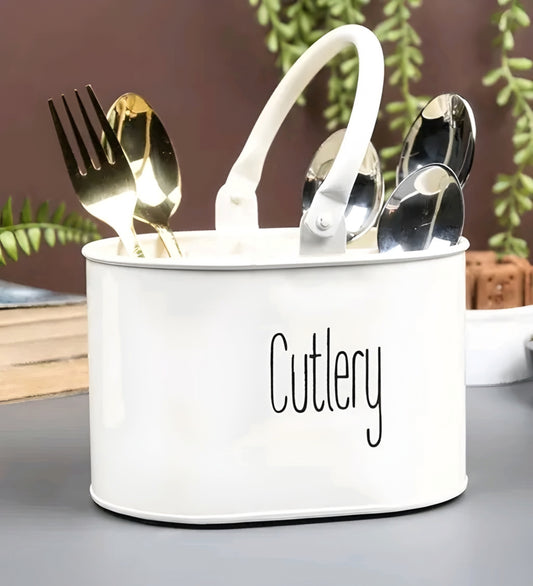 Modern White Metal Cutlery Holder & Spoon Stand