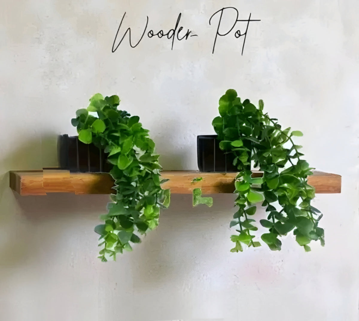Cascading Artificial Hanging Eucalyptus Plants in Wooden Pots (Set of 2)