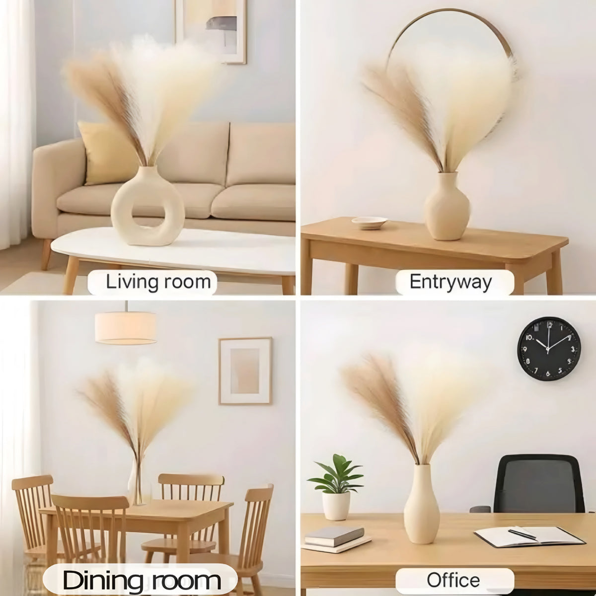 Fluffy Artificial Faux Pampas Grass Stems (Pack of 3)