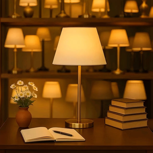 Luxury Golden Metal Table Lamp with Natural Jute Shade - Modern Bedside & Study Desk Lamp for Bedroom & Living Room