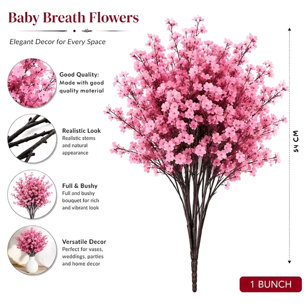 Artificial Pink Baby's Breath Flower Stems (Gypsophila Bunch)