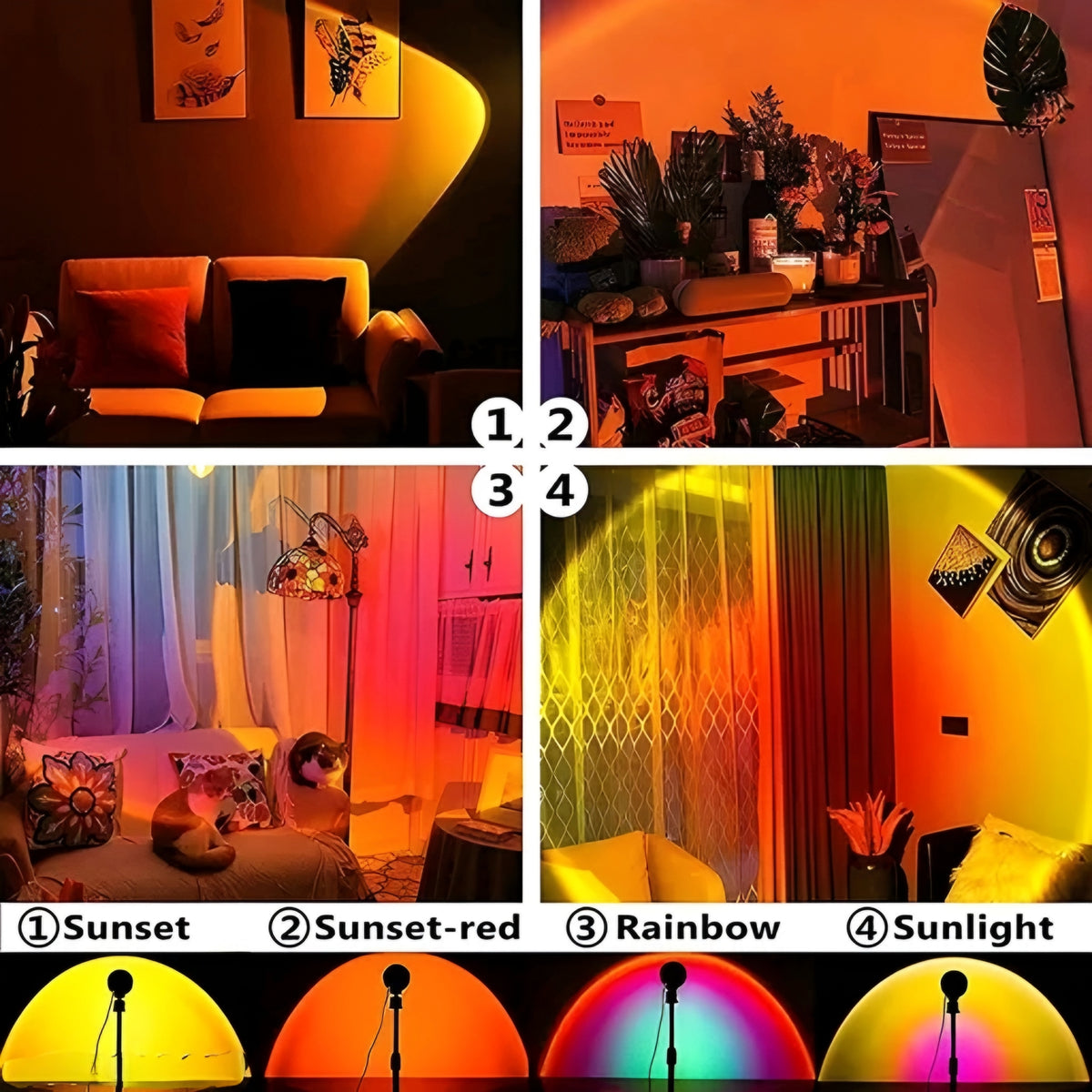16-Color RGB Sunset Lamp Projector - 360° Rotating LED Night Light Desk Lamp with Remote Control for Photography, Video Shooting & Aesthetic Room Lighting