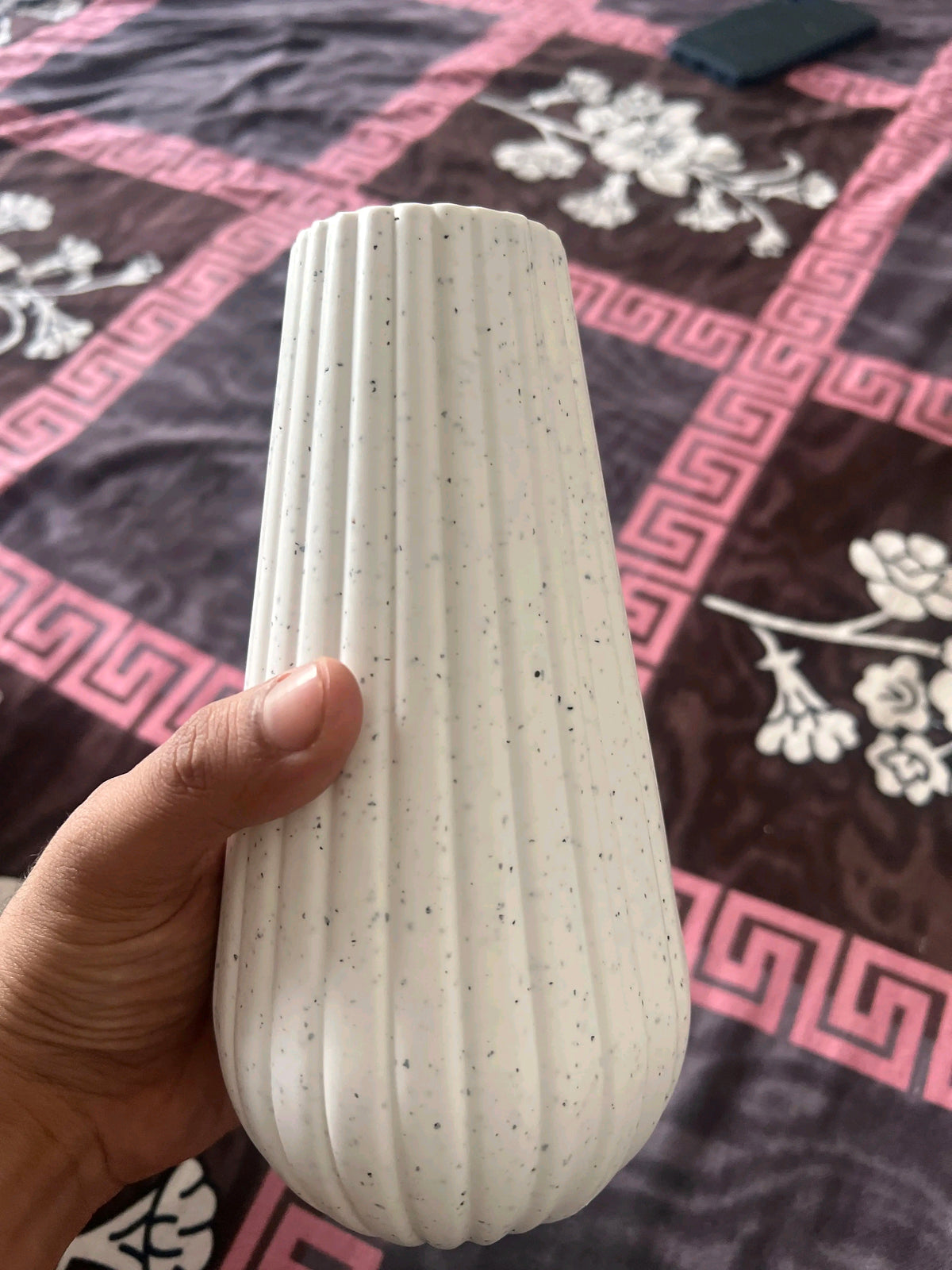 Modern Ribbed Origami Style White Flower Vases (Set of 2 - 8 Inch)