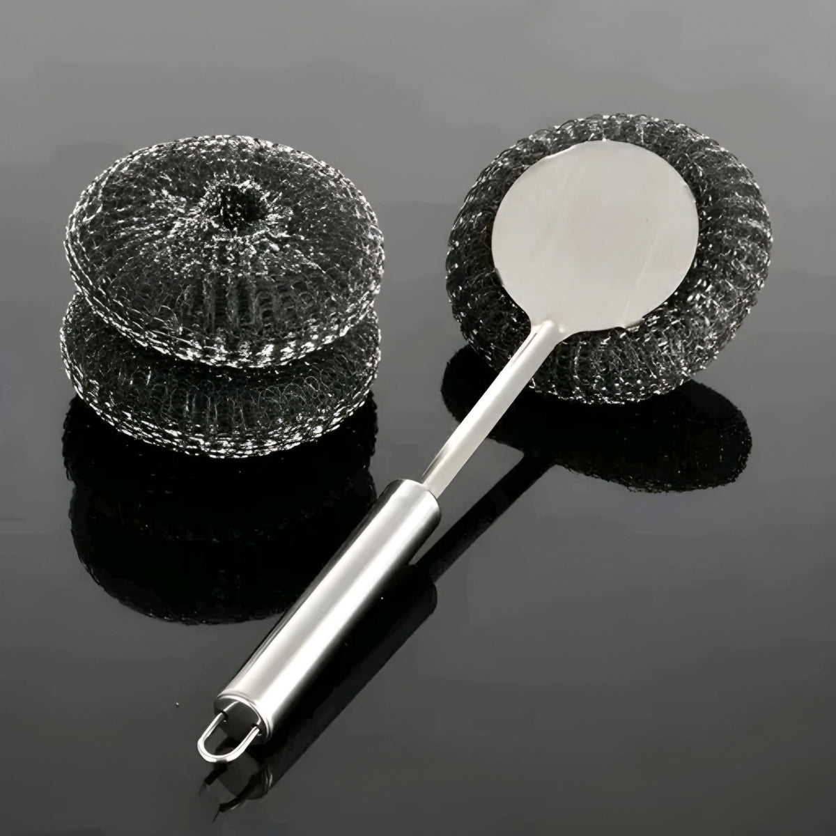 Modern Ergonomic Kitchen Cleaning Brush with Steel Handle & Scrubber Head