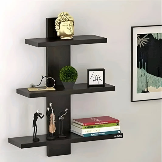 Modern 3-Tier Floating Wall Shelf Display Rack (Matte Black)