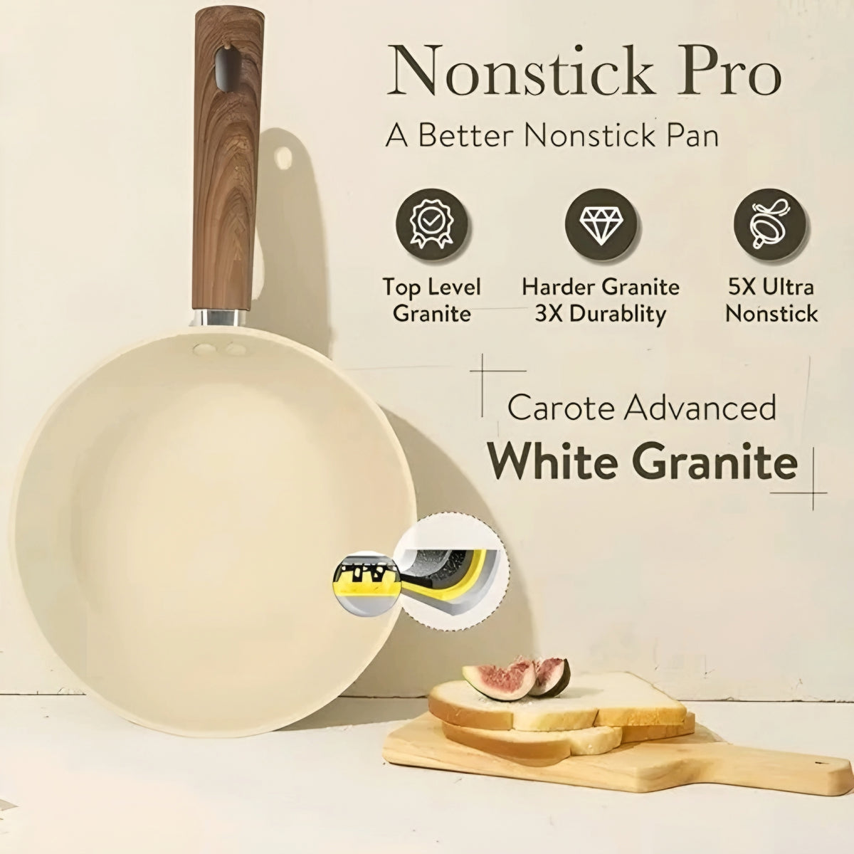 Non-Stick Granite Frying Pan with Wooden Grain Handle (20 cm)