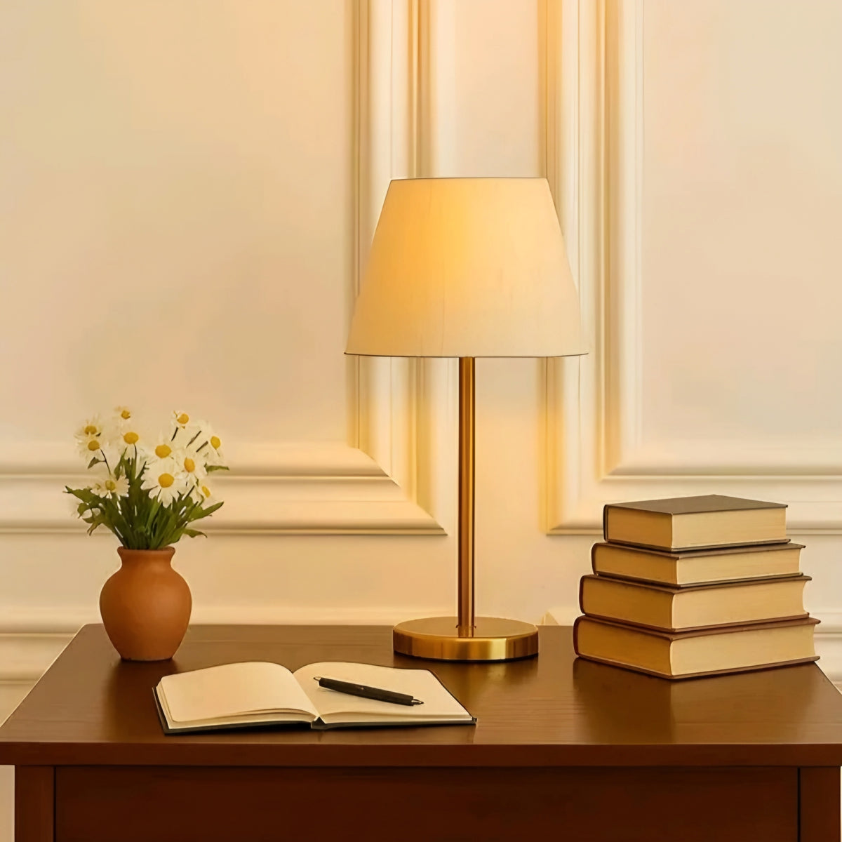 Luxury Golden Metal Table Lamp with Natural Jute Shade - Modern Bedside & Study Desk Lamp for Bedroom & Living Room