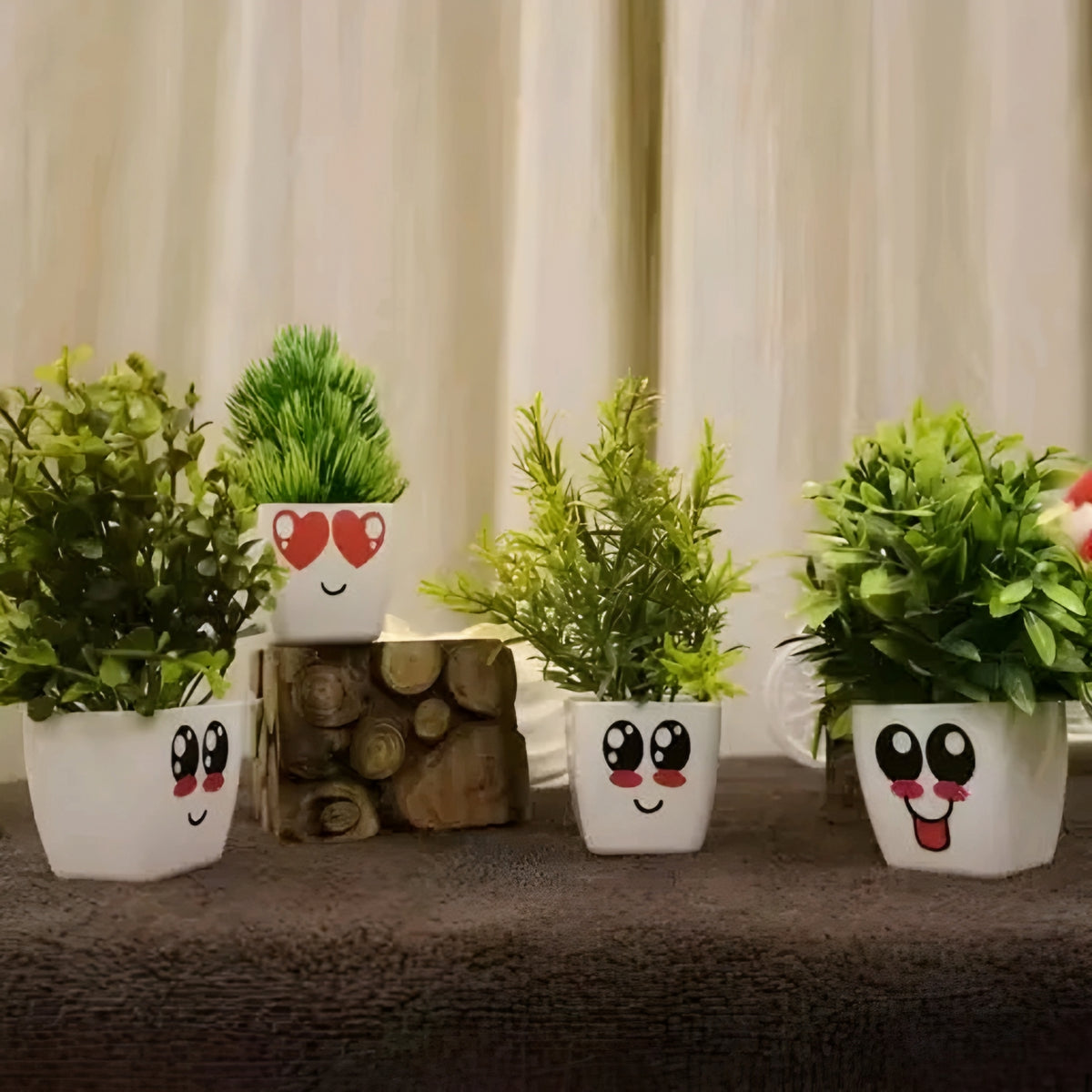 Cute Emoji Face Mini Artificial Tabletop Plants (Set of 5)