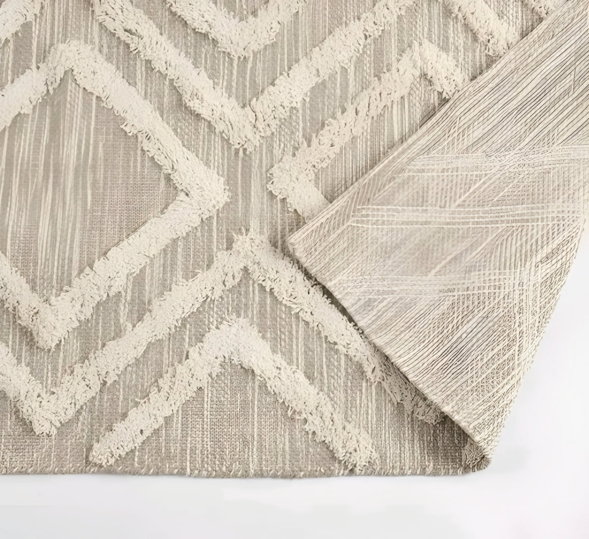 Pure Cotton Tufted Geometric Bedside Floor Runner Rug - Minimalist Beige Area Carpet with Tassels (2x5 Feet)