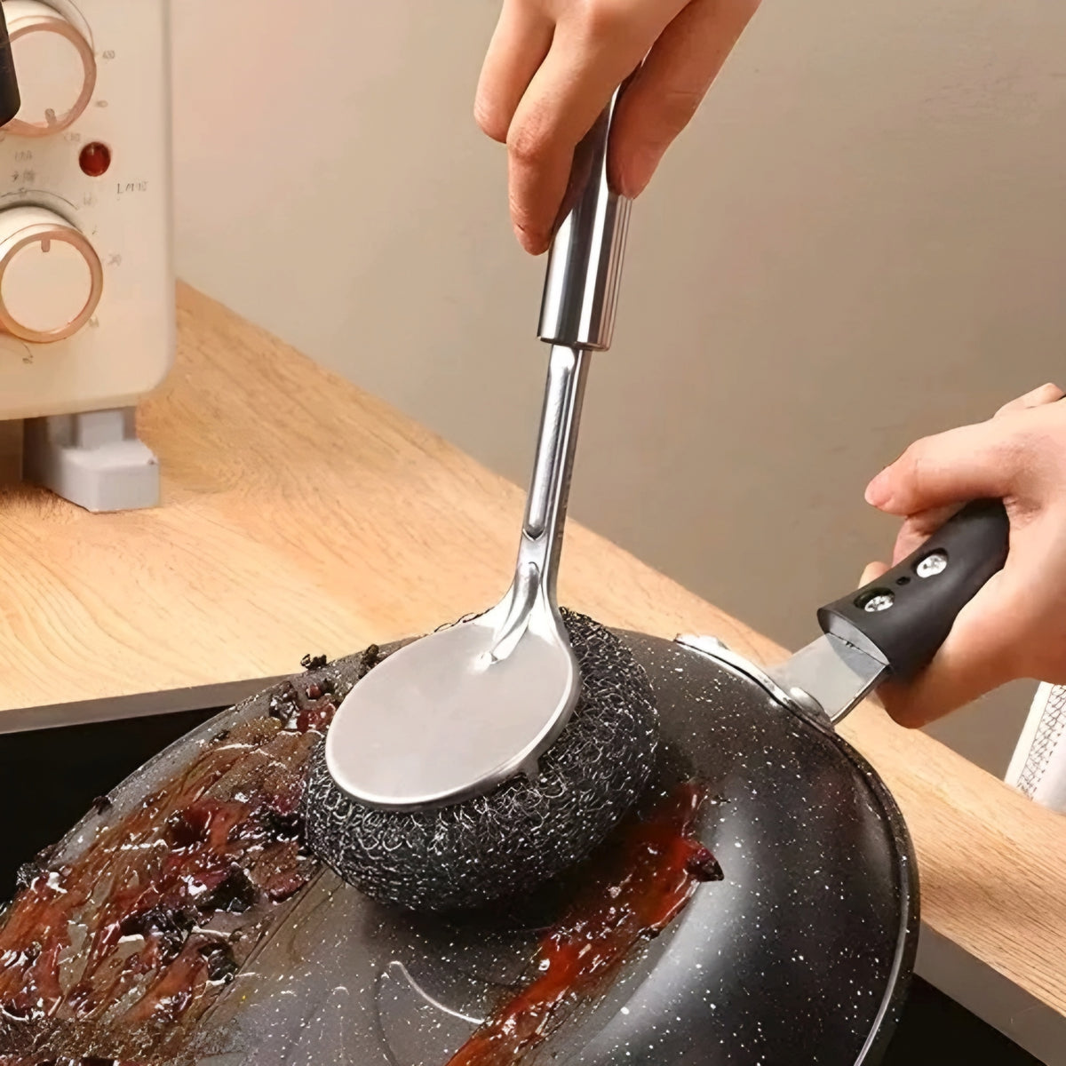 Modern Ergonomic Kitchen Cleaning Brush with Steel Handle & Scrubber Head