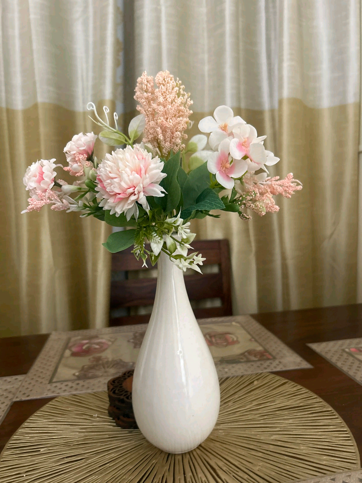 Designer Bottle-Shaped White Ceramic Flower Vase (9 Inch)