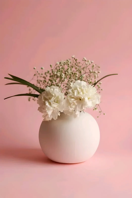 Modern Minimalist Round Spherical Ceramic Flower Vase (13 cm White