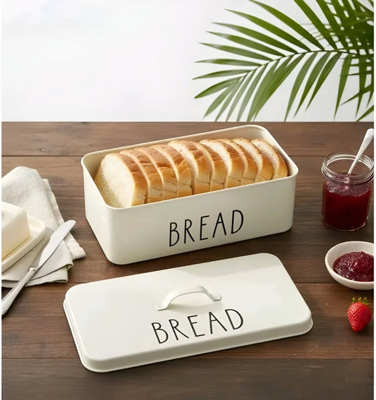 Modern Cream Metal Bread Box Airtight Storage Container with Lid