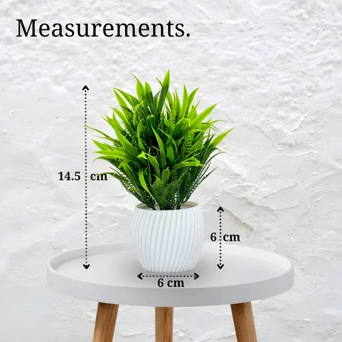 Mini Decorative Artificial Potted Plants with White Ribbed Pots (Set of 6)