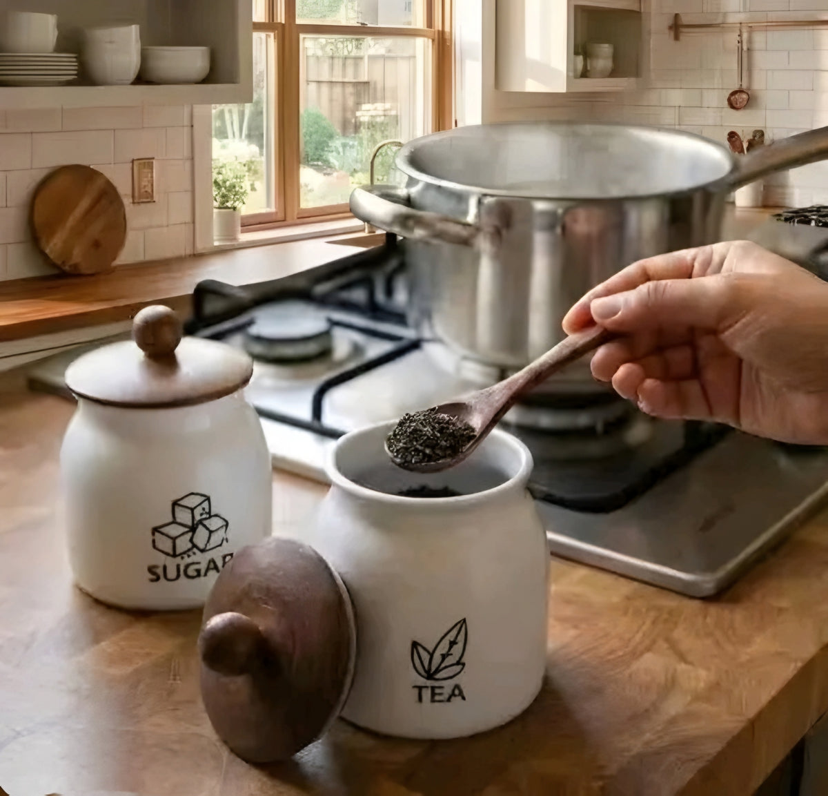 Aesthetic 2-Piece Airtight Kitchen Canister Set with Spoons (Tea & Sugar)