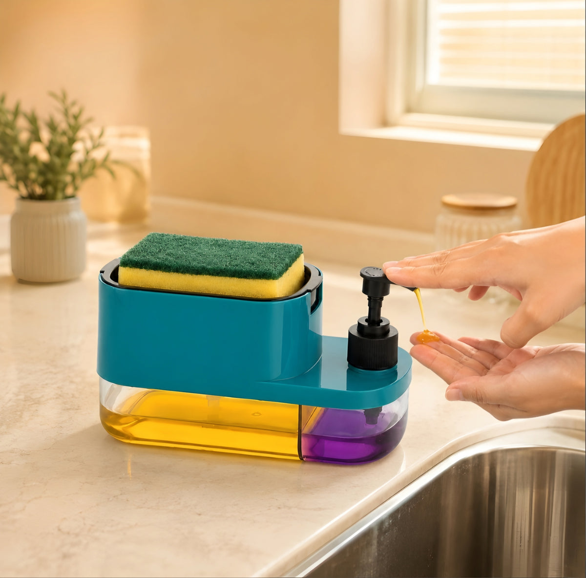 3-in-1 Dish Soap Dispenser & Sponge Caddy