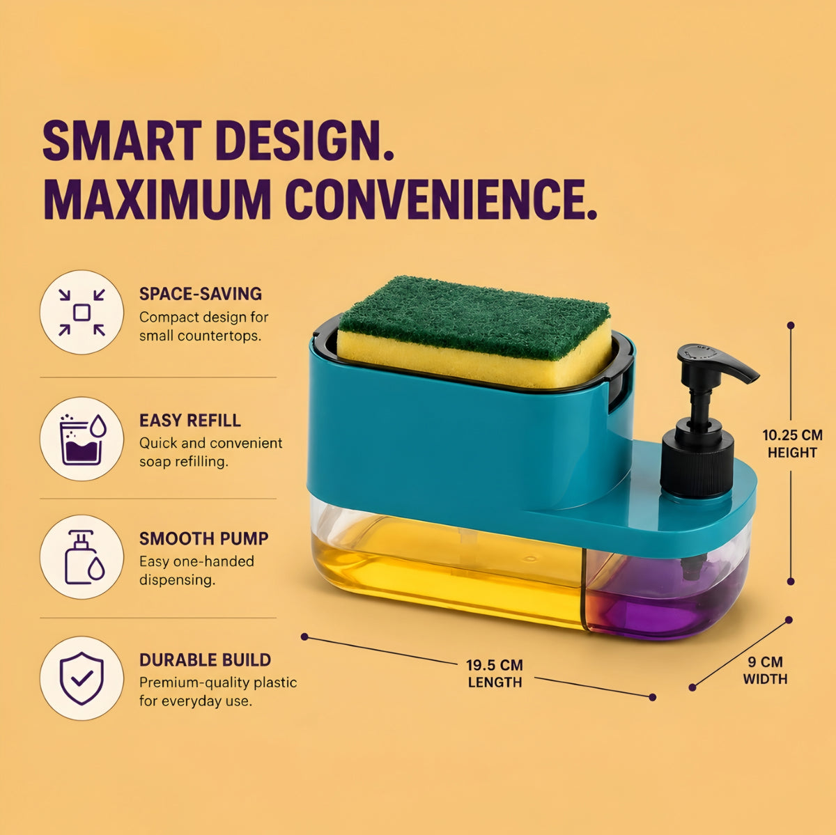 3-in-1 Dish Soap Dispenser & Sponge Caddy