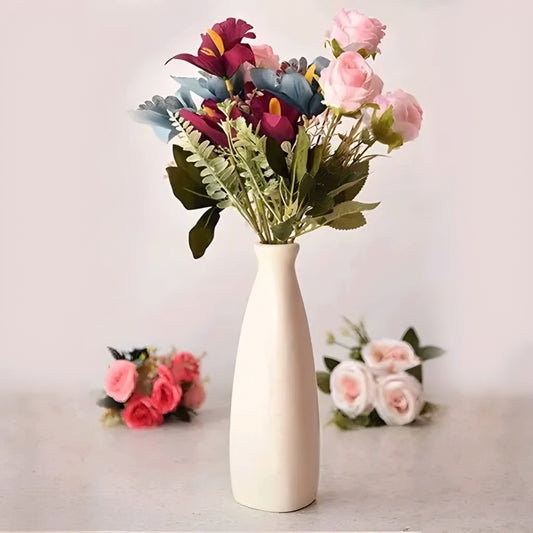 Designer Bottle-Shaped White Ceramic Flower Vase (9 Inch)