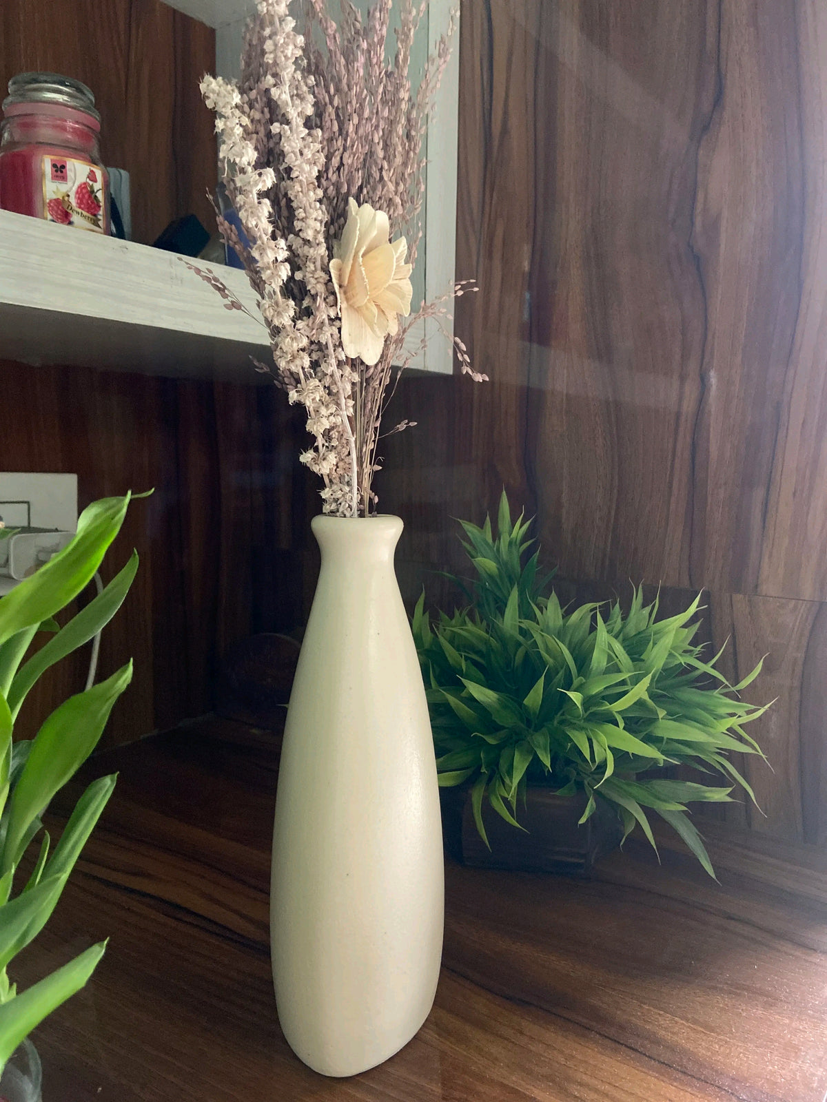 Designer Bottle-Shaped White Ceramic Flower Vase (9 Inch)