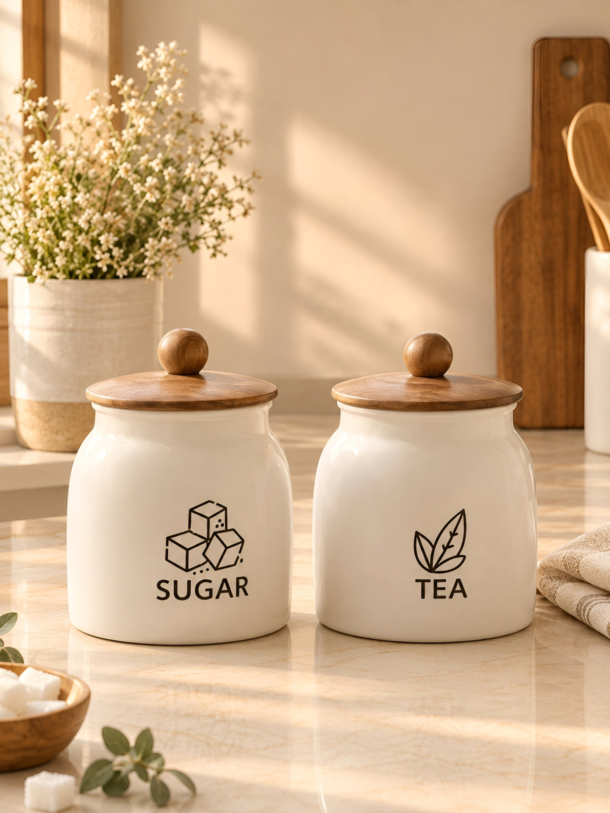 Aesthetic 2-Piece Airtight Kitchen Canister Set with Spoons (Tea & Sugar)