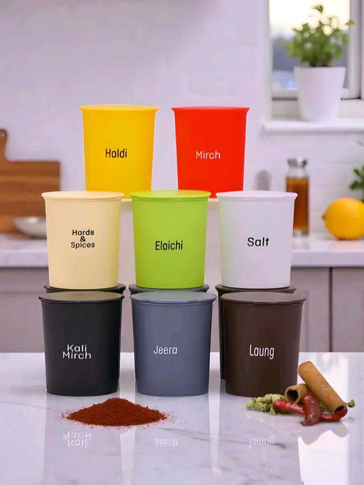 Colorful Airtight Kitchen Masala & Spice Storage Container Set