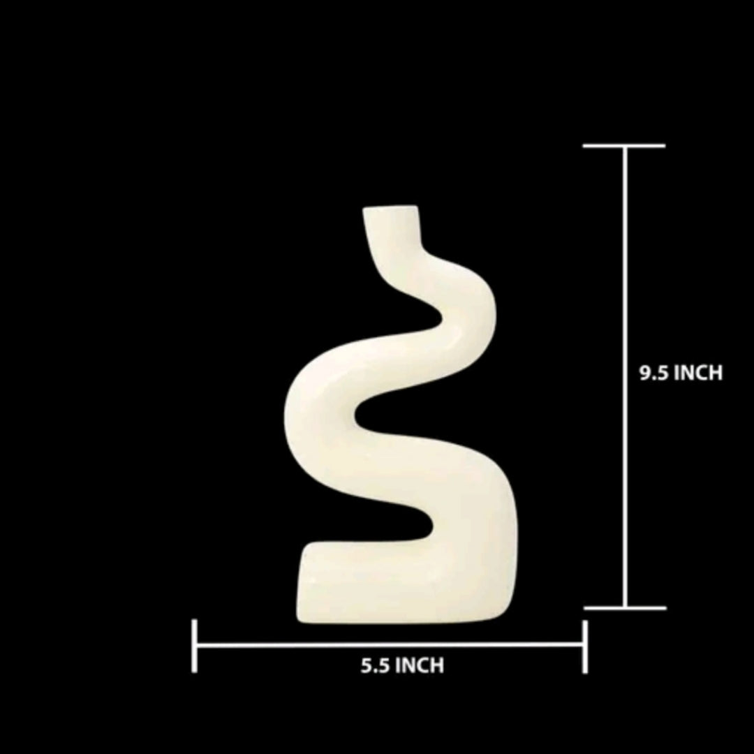 Modern Minimalist S-Curve Ceramic Vase (9.5 Inch White)