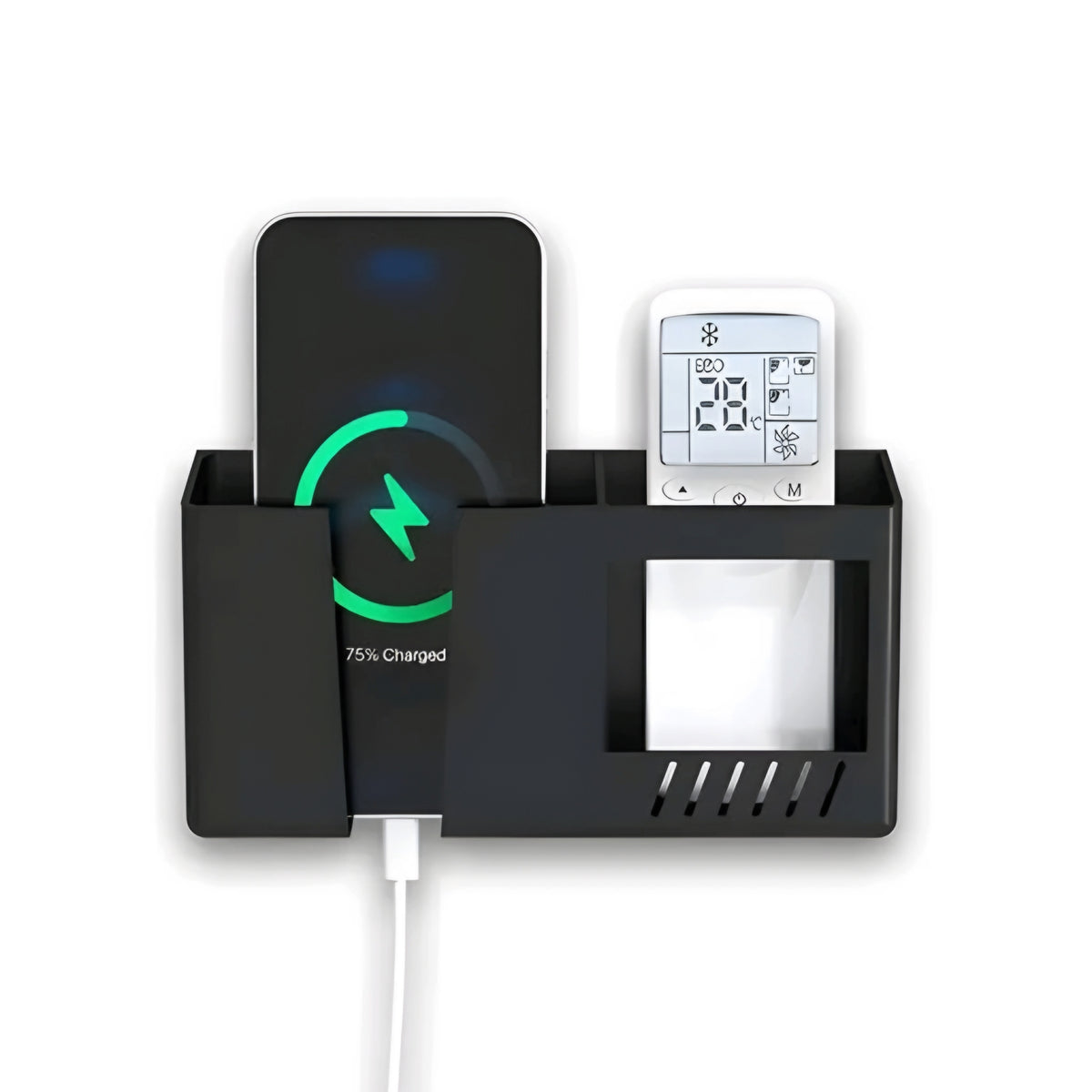 Modern Wall-Mounted Mobile Charging Stand & Remote Organizer Box