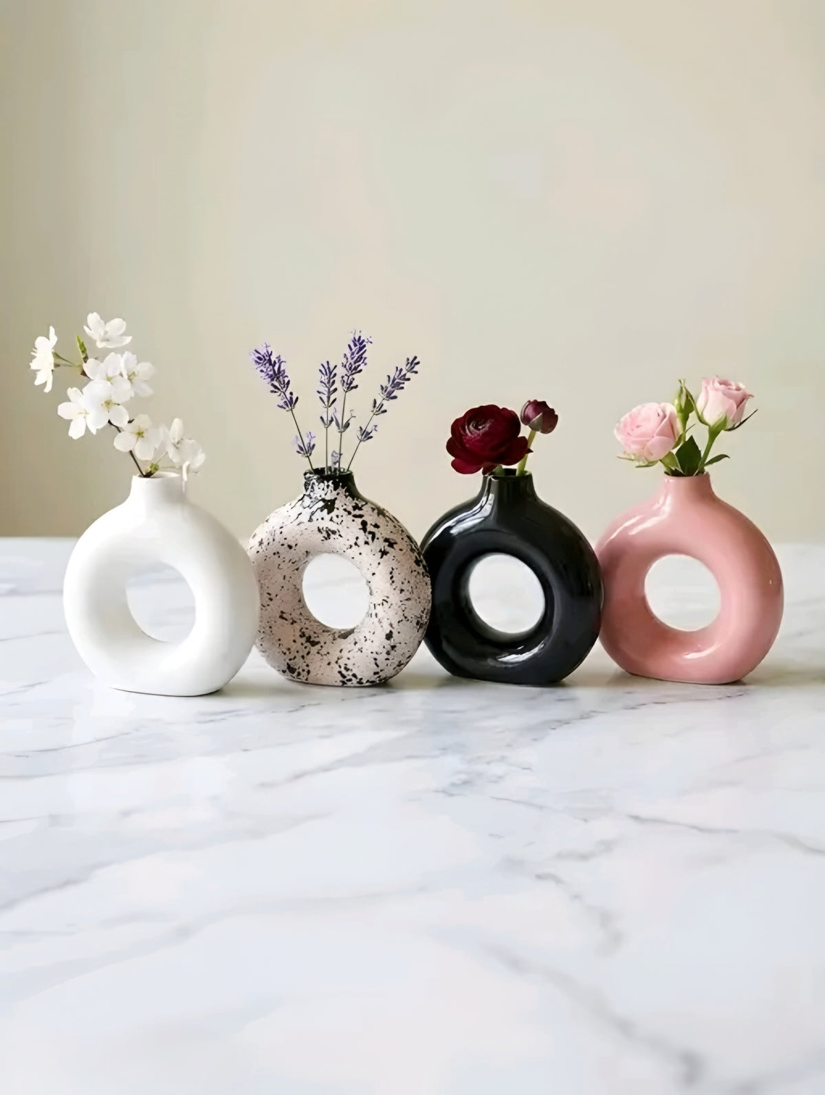 Modern Mini Ceramic Donut Decorative Vases (Set of 4)