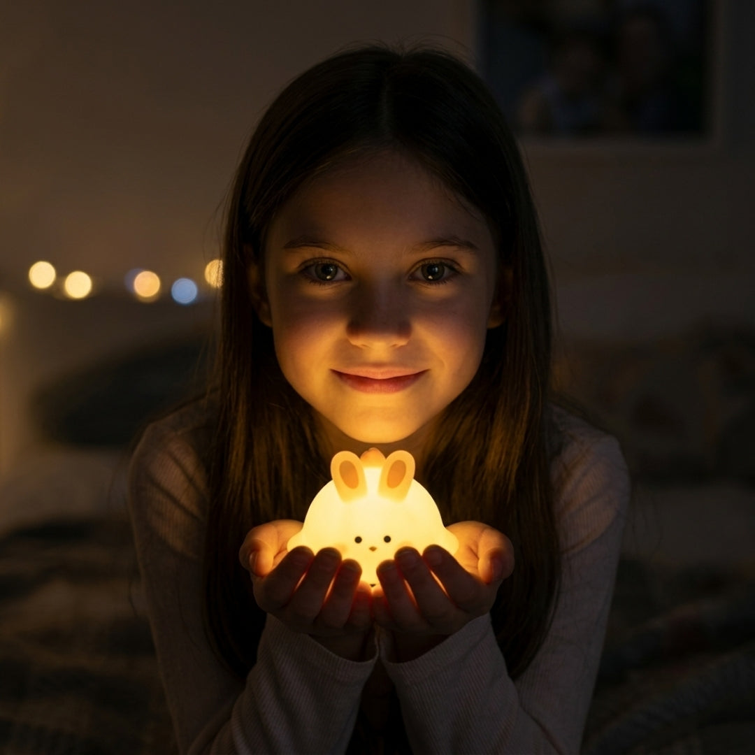 Cute Lying Rabbit Night Lamp - Warm Yellow LED Decorative Light for Kids Room, Bedroom & Bedside Table