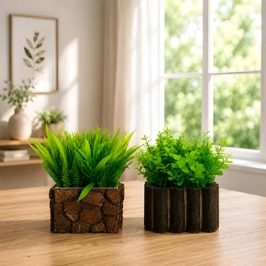 Rustic Wooden-Finish Tabletop Artificial Plants (Set of 2)