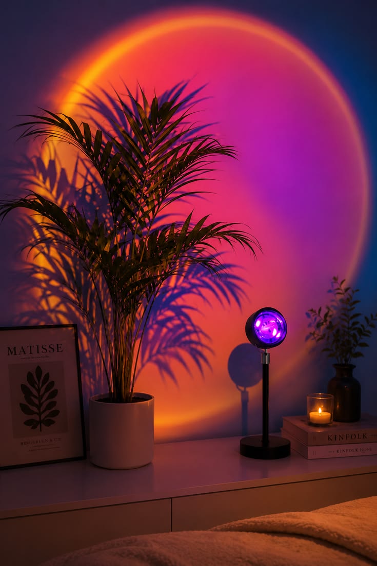 16-Color RGB Sunset Lamp Projector - 360° Rotating LED Night Light Desk Lamp with Remote Control for Photography, Video Shooting & Aesthetic Room Lighting